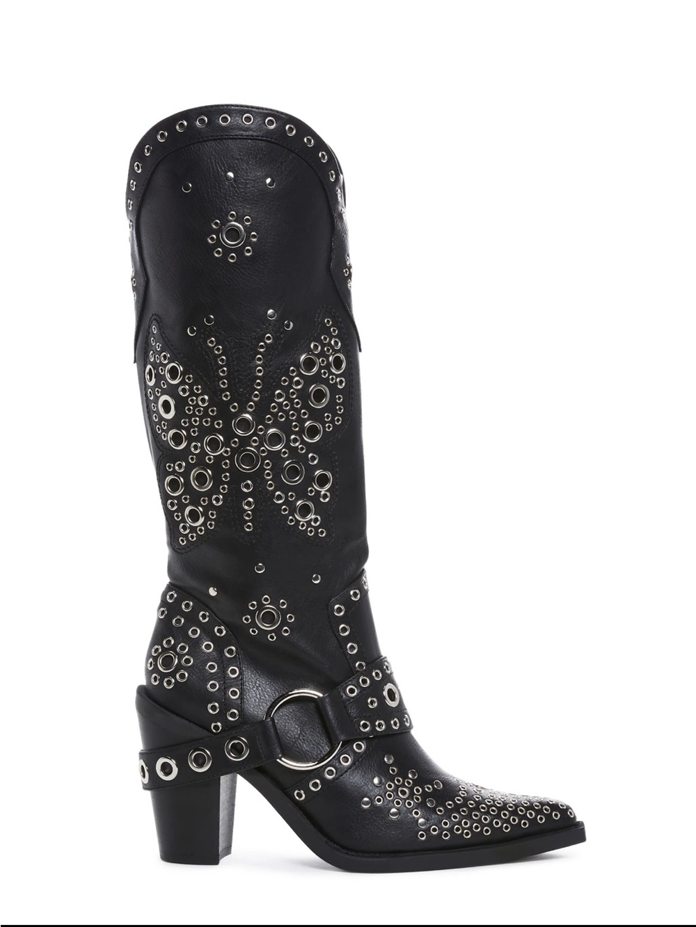 Dolls Kill Black Studded Western Knee-High Boots